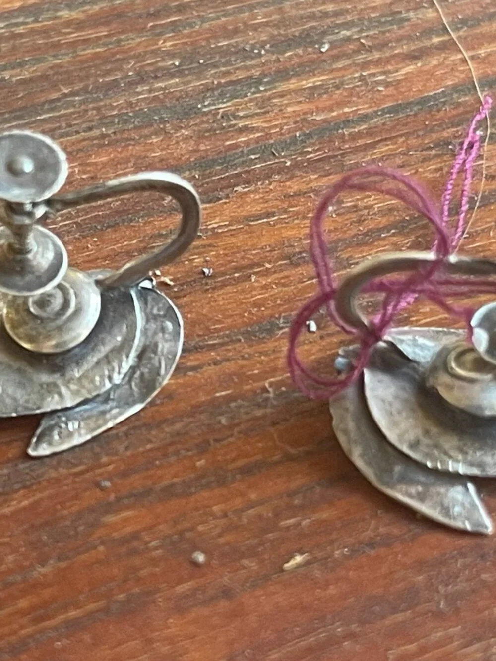Mid Century Sterling Silver 925 Handmade Screw Back Leaf Earrings